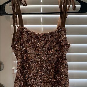 Anthropologie Brown Sequin Embellished Top